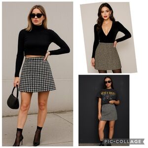 🖤 Black & White  Mini Skirt – Textured Geometric/Houndstooth Pattern 🖤